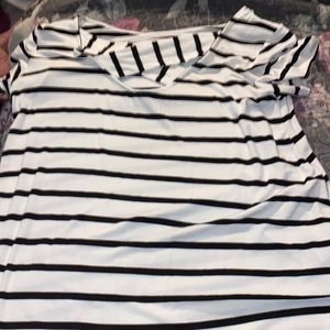 White and black striped dress with design in back